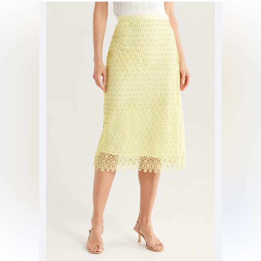 Jonathan Simkhai Pale Yellow Lace Midi Skirt with Grommet Detail size Small NWT - Picture 4 of 16